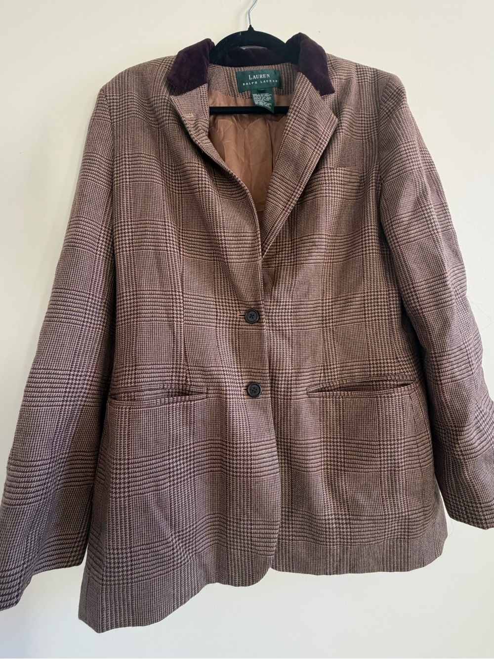 Lauren Ralph Lauren Women's Brown Plaid Wool Blend Blazer Coat